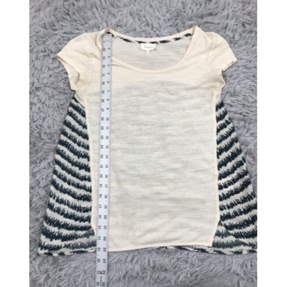 Deletta Anthropologie Cream & Blue Printed Slub Knit Mixed Knit Top S - Picture 6 of 7